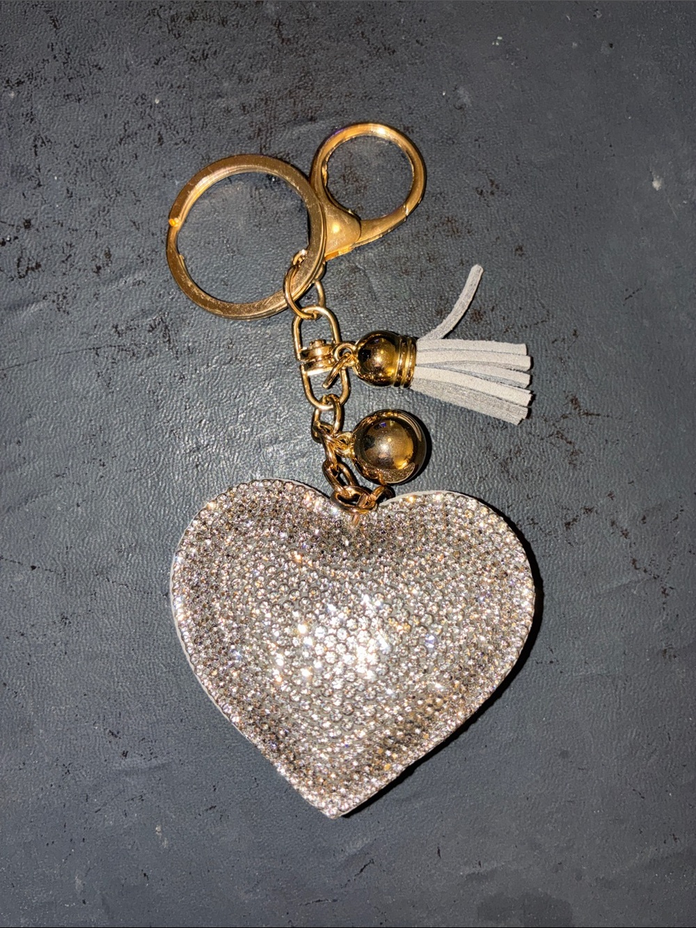 Heart Crystal Keychain with Gray Tassel